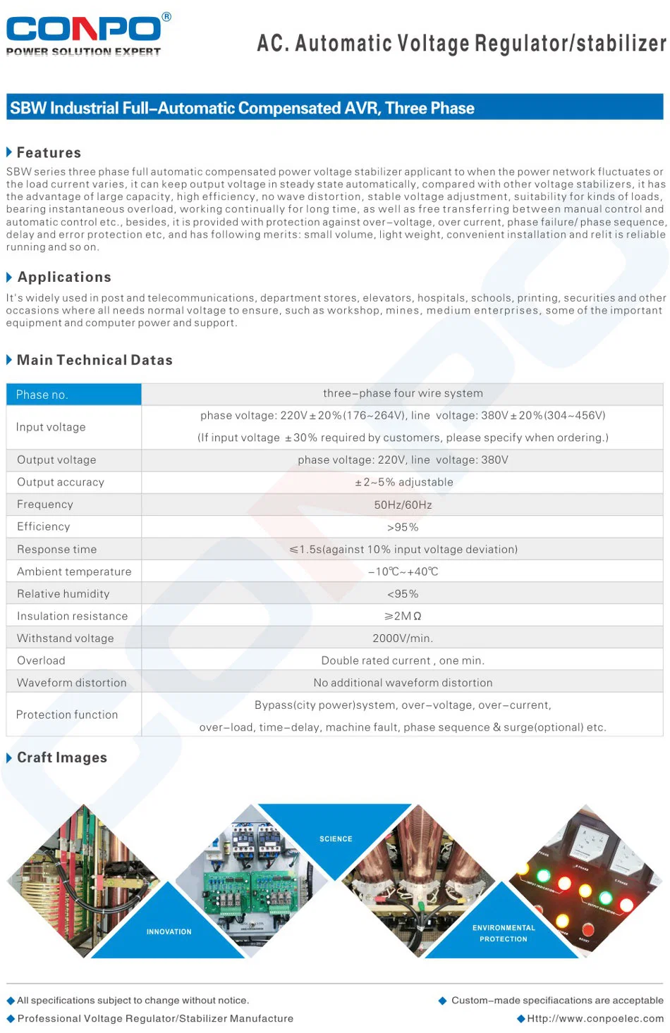 SBW- (F) Series 30K~2000kVA 3phase Industrial-Grade Compensated Voltage Stabilizer/Regulator